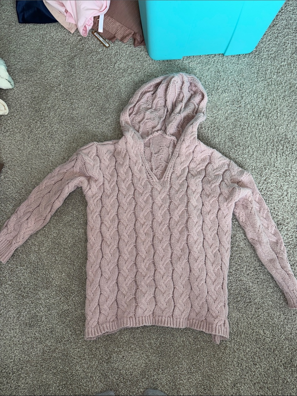 Soft Cable-Knit Hooded Sweater - Blush Pink